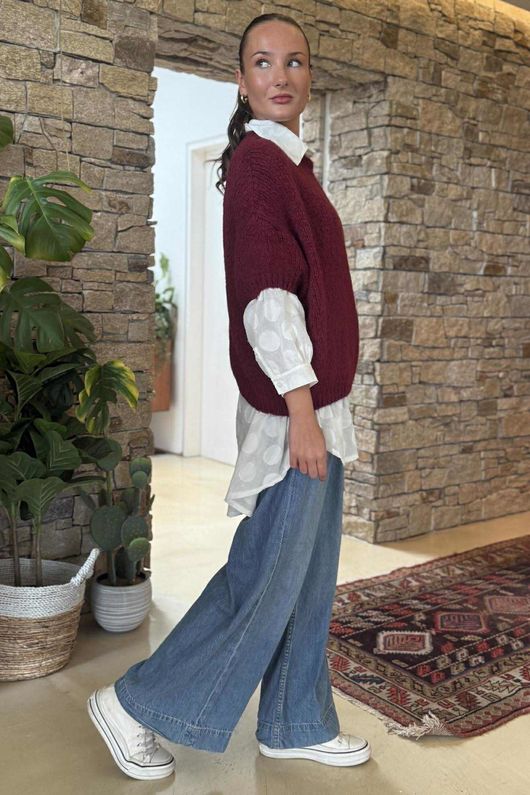 Made in Italy Big Softie Cap Sleeve Knit Top Burgundy - 